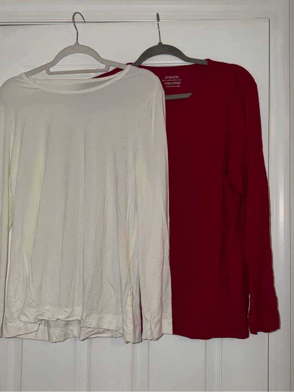 Lot of Two Chico's Long Sleeve Tops in Cream and Red